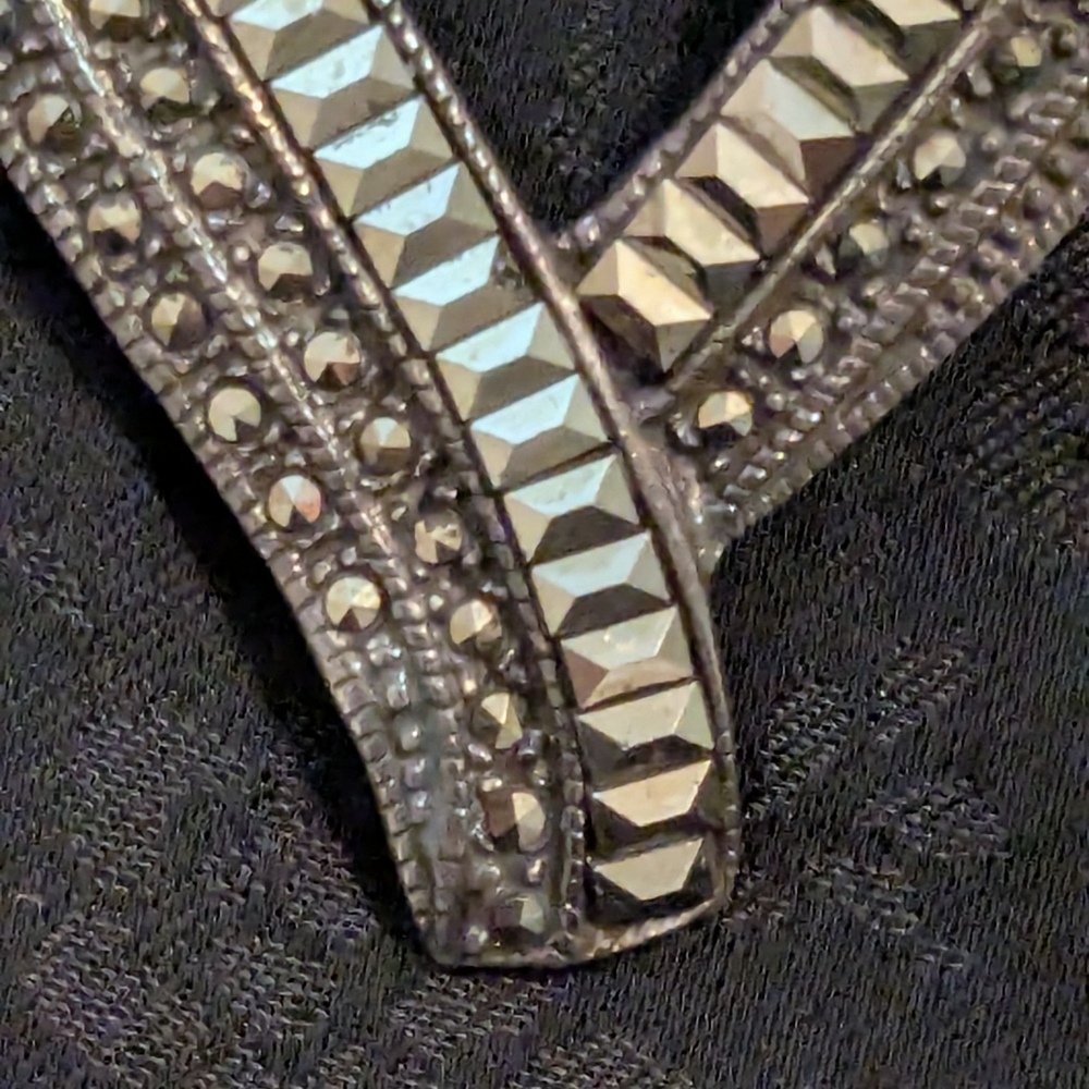 Large Vintage Solid Sterling Silver Marcasite Art… - image 3